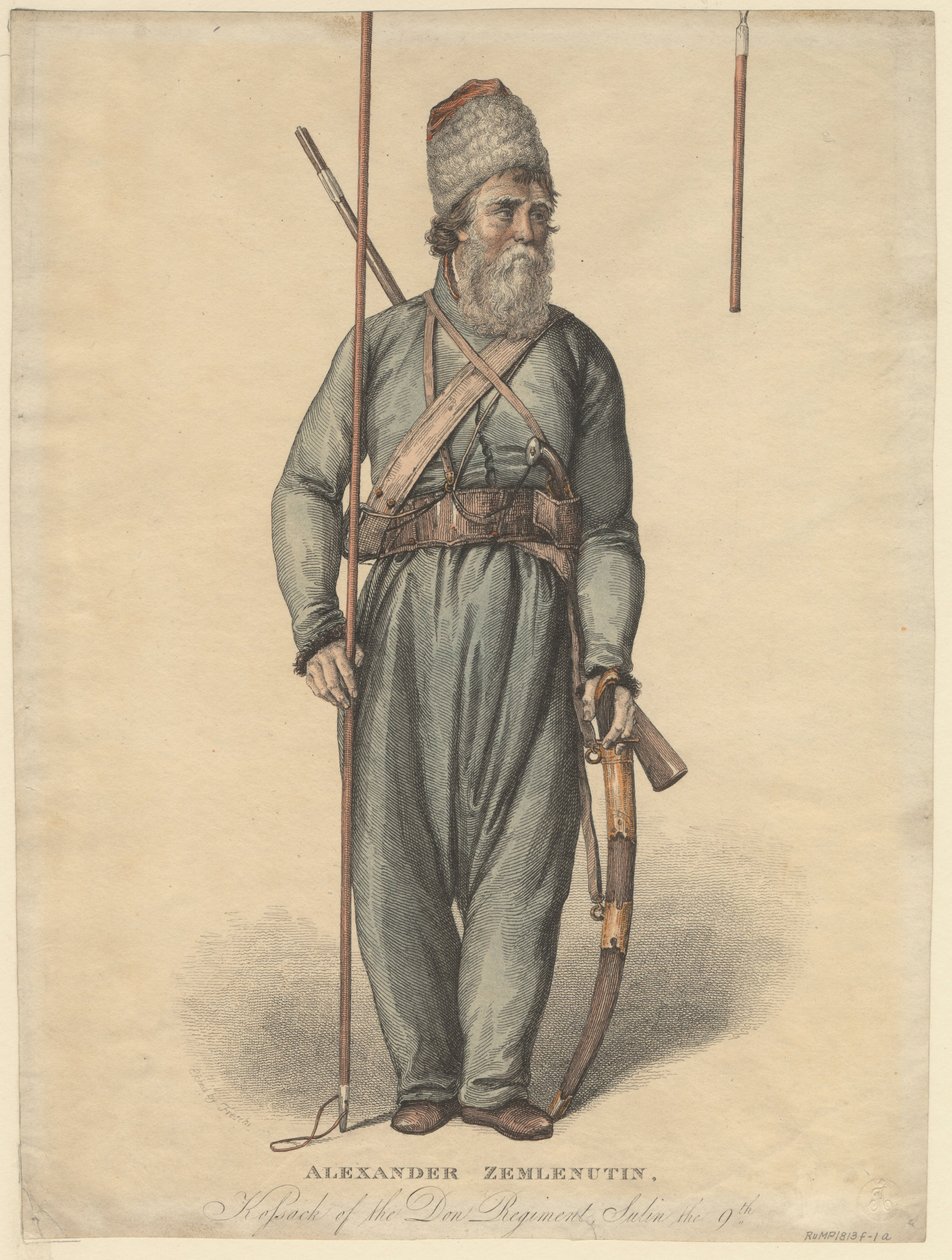 Alexander Zemlyanukhin, kosack från Don-regementet, ca 1813 av Unbekannt