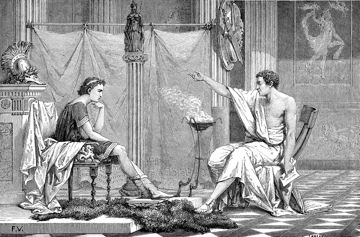 Alexander den store 356-323 f.Kr. som ung, lyssnade på sin lärare Aristoteles, c1875 av Unbekannt