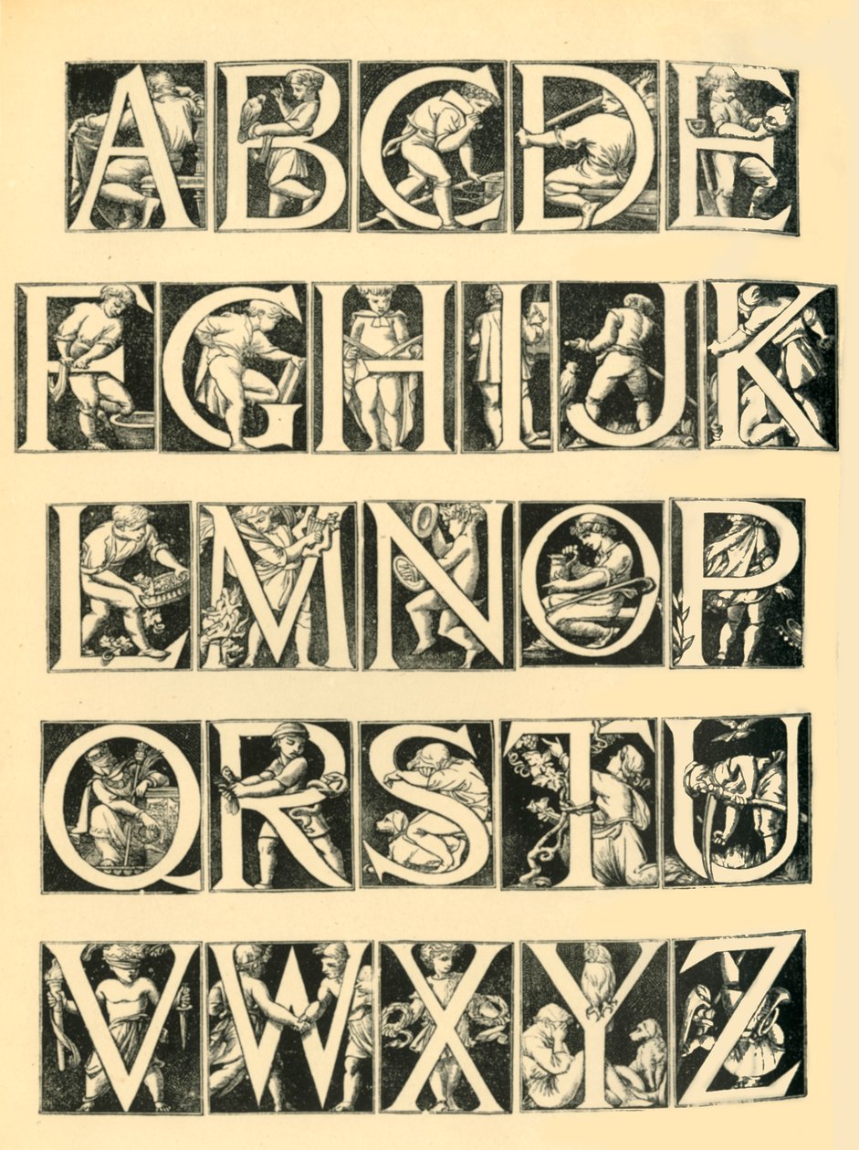 Alfabetdesign för plattor, 1864, 1881. av Unbekannt