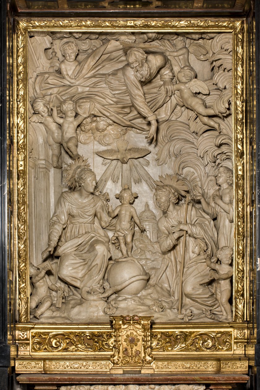 St. Josefs altare eller den heliga familjens altare, högrelief, Giacomo Bertesi 1668, katedralen Santa Maria Assunta, katedralen, Cremona, Lombardiet, Italien (foto) av Unbekannt