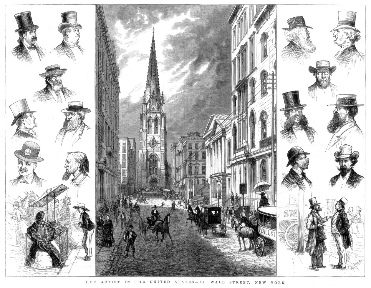 Amerikanska affärsmän och Wall Street, New York, USA, 1877 av Unbekannt