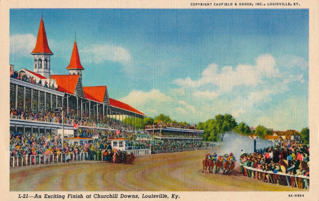En spännande avslutning på Churchill Downs, Louisville, Ky, c1940 av Unbekannt