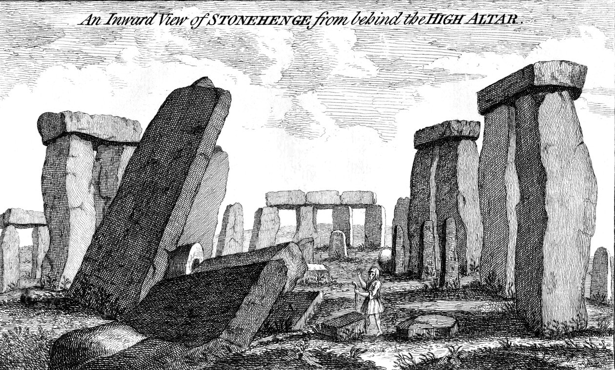 En vy inåt av Stonehenge bakom Högaltaret, 1760 av Unbekannt