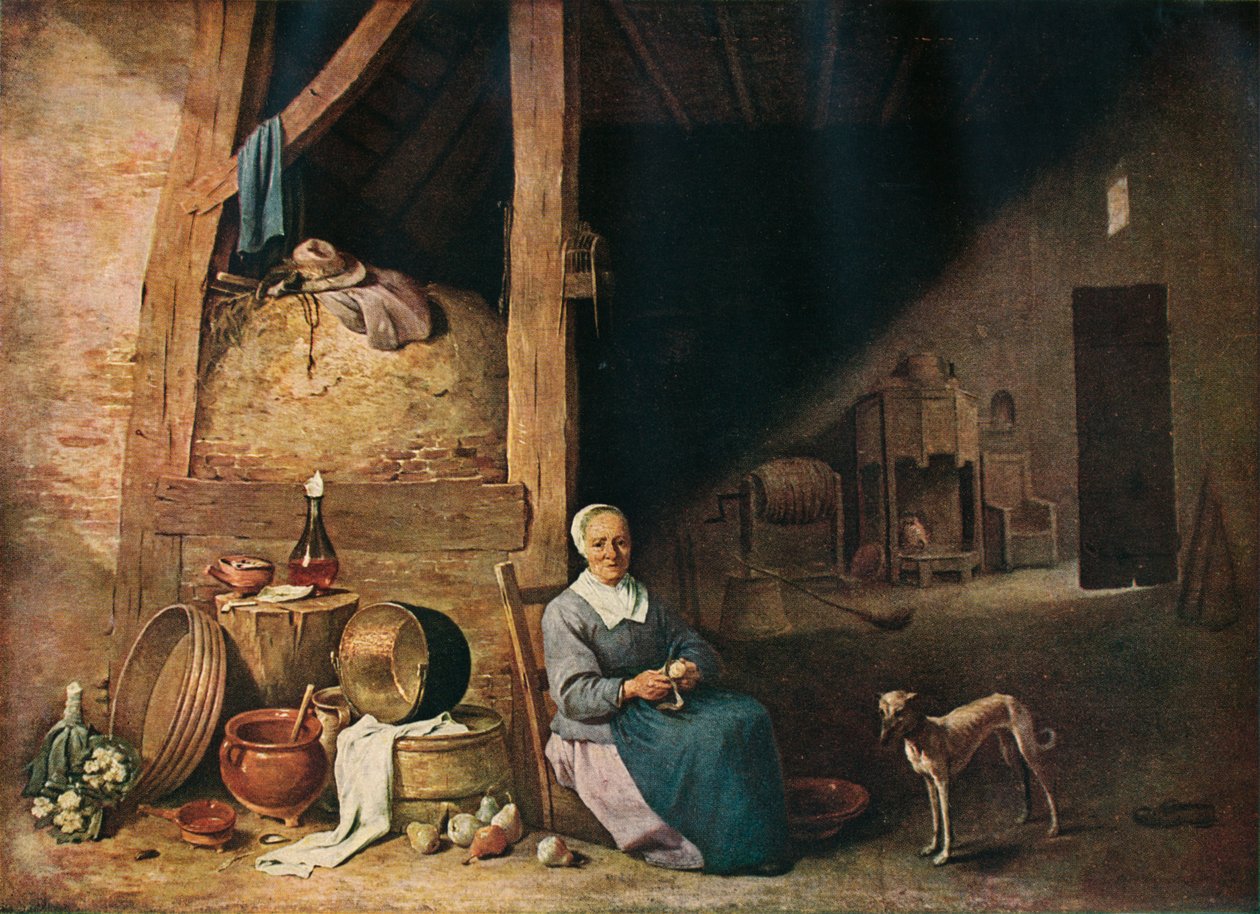 En gammal kvinna som skalar päron, c1640 av Unbekannt