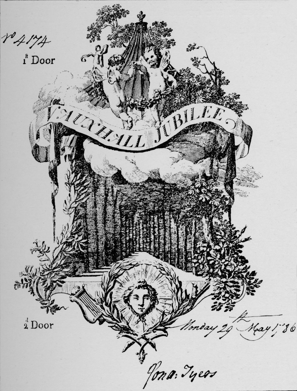 En inträdesbiljett till Vauxhall Gardens, 1786, 1912 av Unbekannt