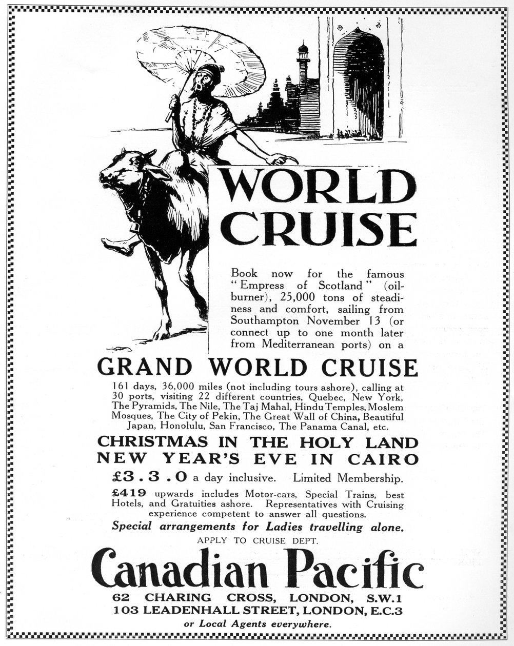 En reklam för en världskryssning i kanadensiska Stillahavsområdet, 1926 av Unbekannt