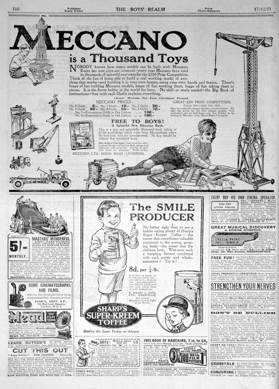 En annonssida i The Boys Realm, julen 1921 av Unbekannt