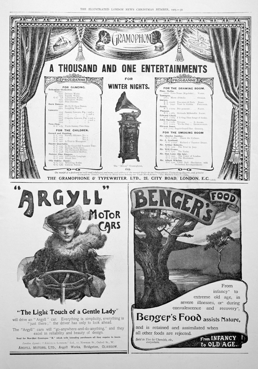 En annonssida i Illustrated London News, jul, 1905 av Unbekannt
