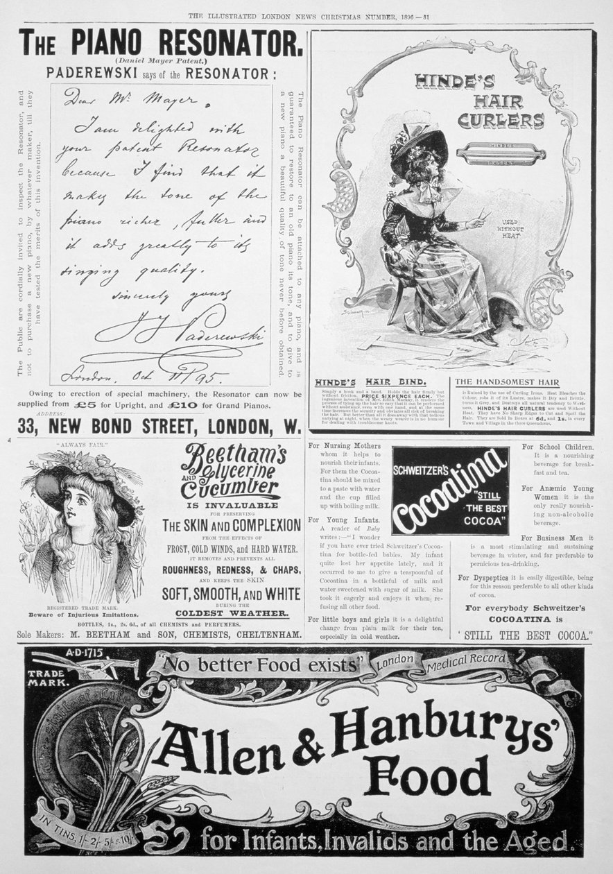 En annonssida i Illustrated London News, julnummer, 1896 av Unbekannt