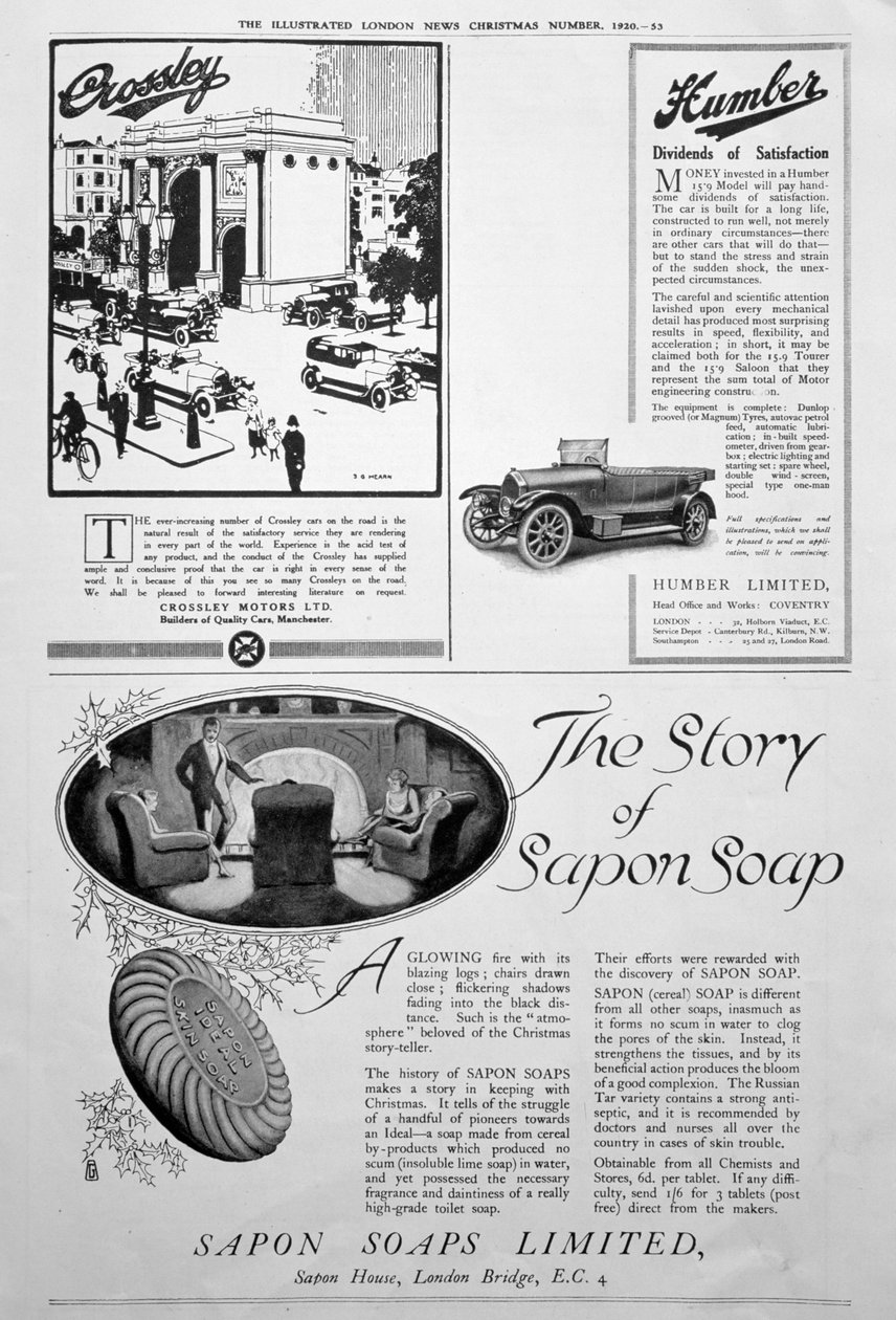 En annonssida i Illustrated London News, julnummer, 1920 av Unbekannt