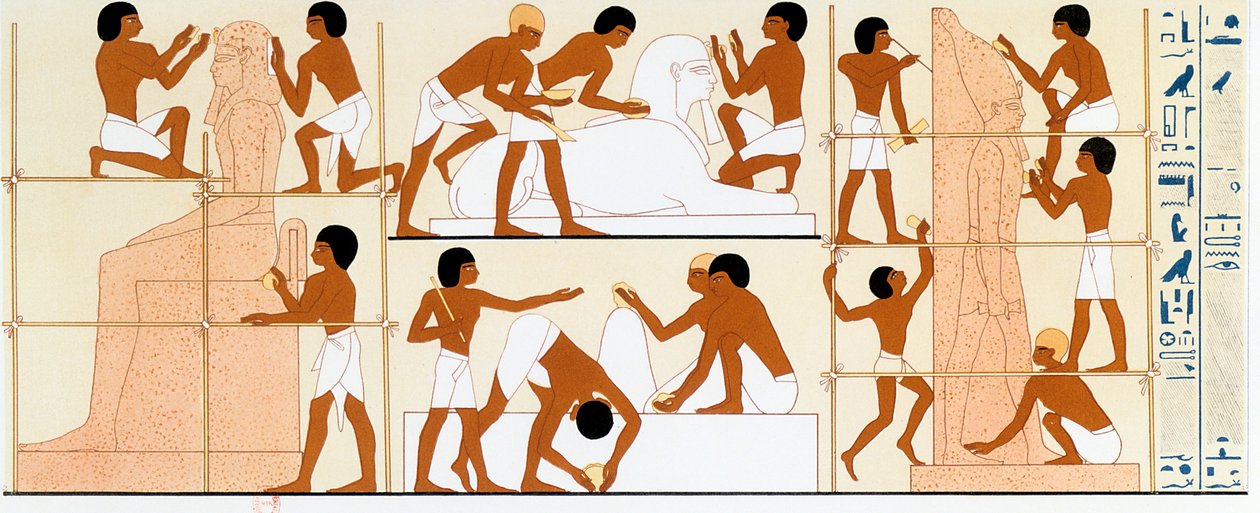 Forntida egyptiska skulptörer som arbetar med statyer, c1842-1845 av Unbekannt