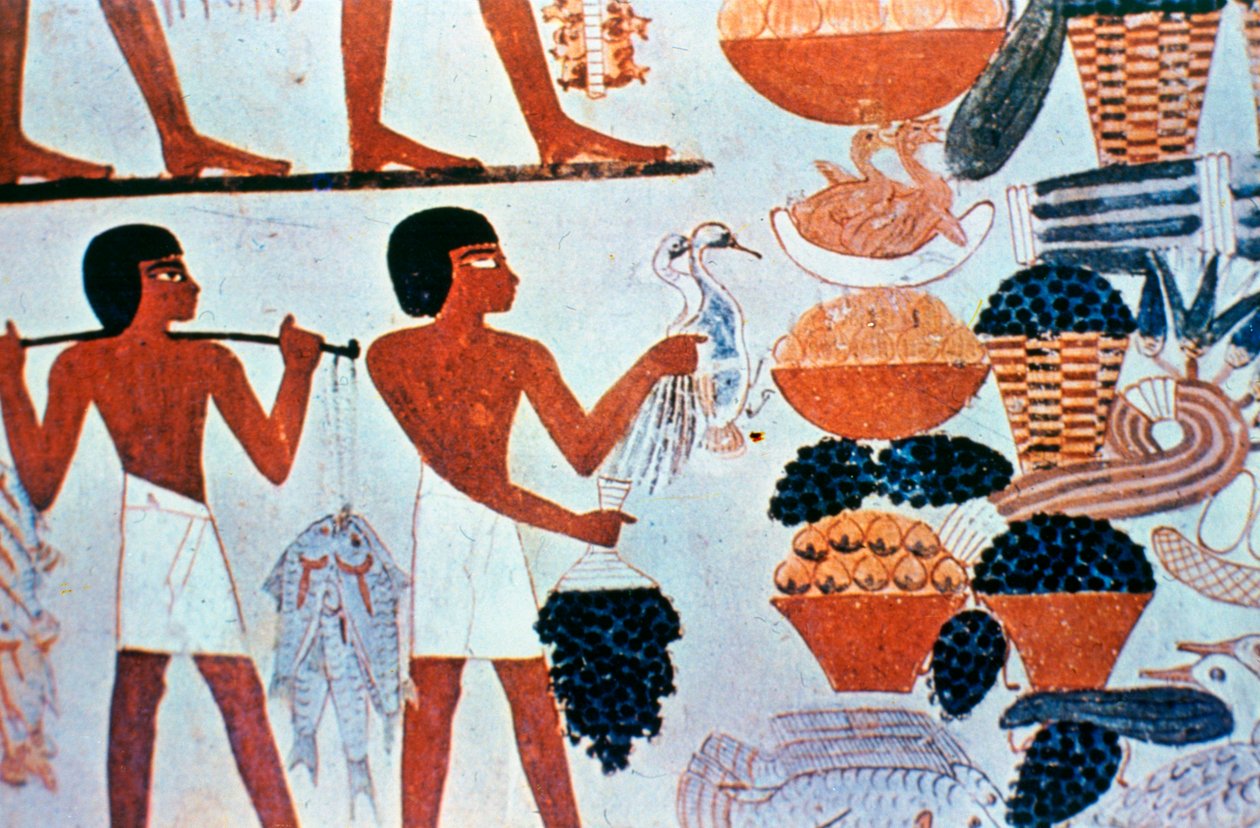 Forntida egyptiska väggmålningar i en grav i Thebe, Egypten av Unbekannt