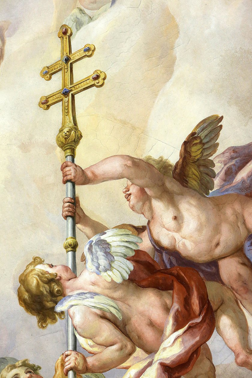 Änglar som håller ett kors. Fresk av Johann Michael Rottmayrr. Karlskirche. Karlskyrkan, Wien, Österrike av Unbekannt