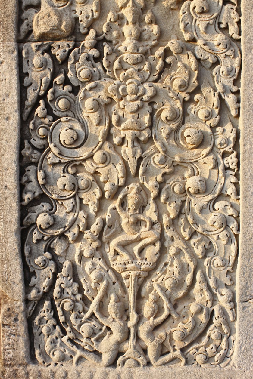 Angkor Wat, snidad detalj på WallFlowers, Siem Reap, Kambodja av Unbekannt