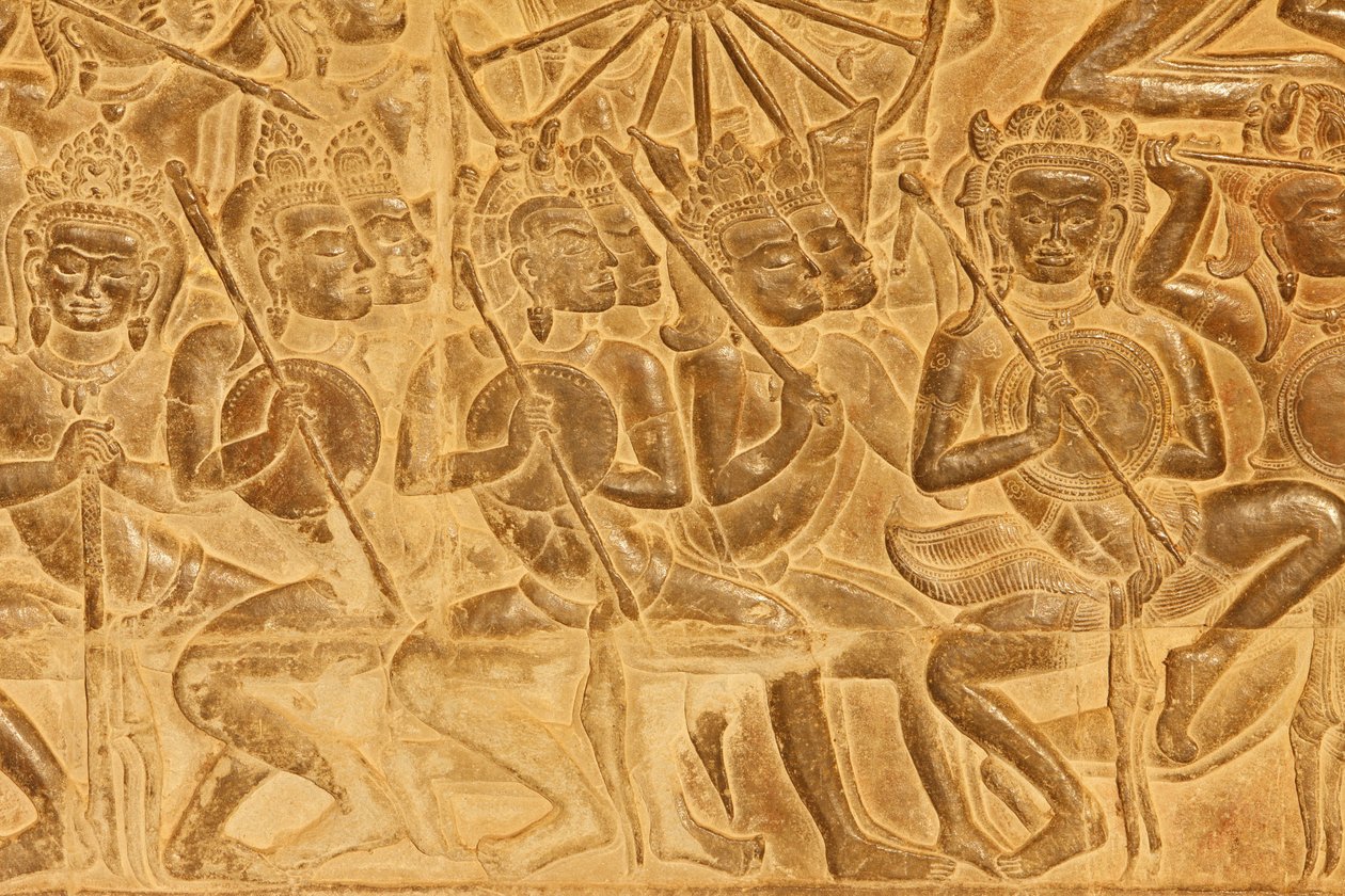 Angkor Wat Detalj av reliefskulptur från slaget vid Kurukshetra, Siem Reap, Kambodja av Unbekannt