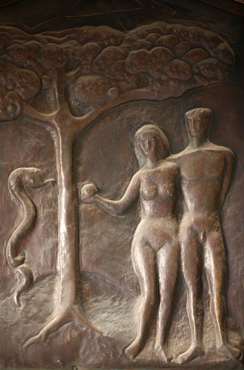 Bebådelsebasilikans dörrskulptur: Adam och Eva, Nasaret, Israel av Unbekannt