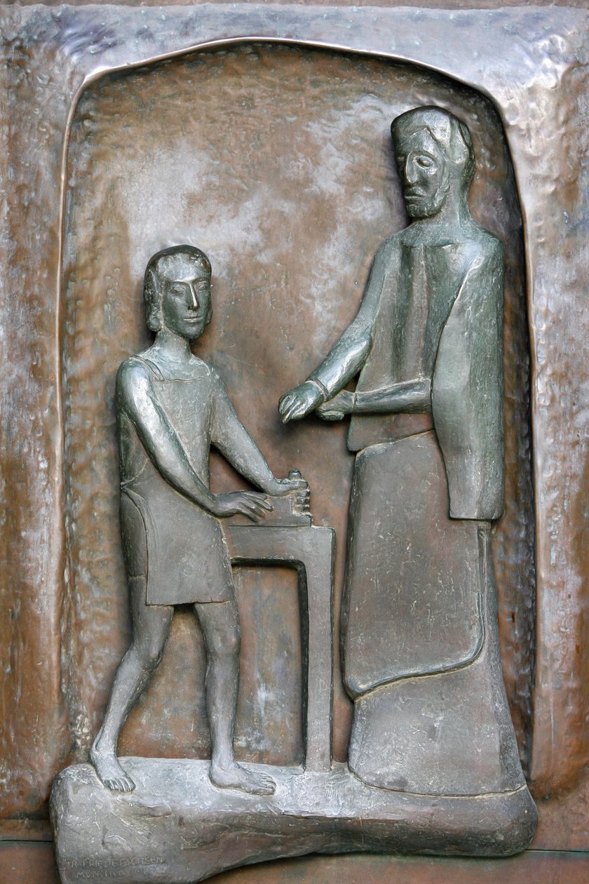 Bebådelsebasilikans dörrskulptur: Jesus och Josef, Nasaret, Israel av Unbekannt