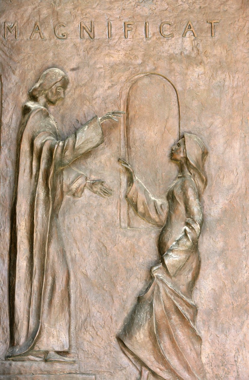 Bebådelsebasilikans dörrskulptur: besöket (Mary och Elizabeth), Nasaret, Israel av Unbekannt