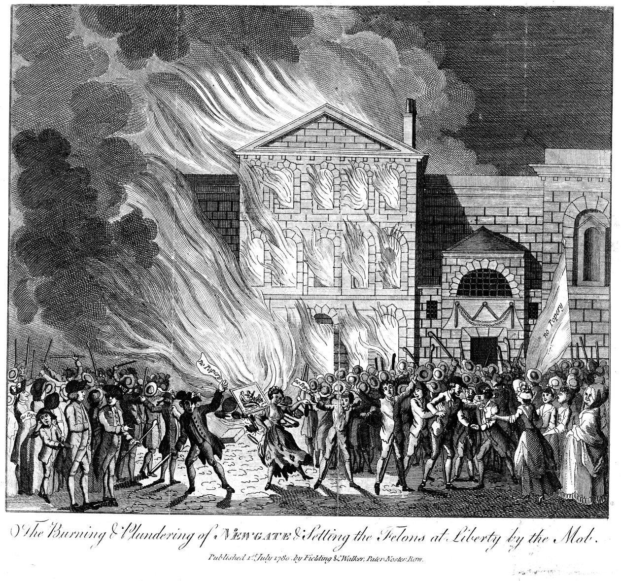 Anti-katolska Gordon Riots, London, 6-7 juni 1780 av Unbekannt