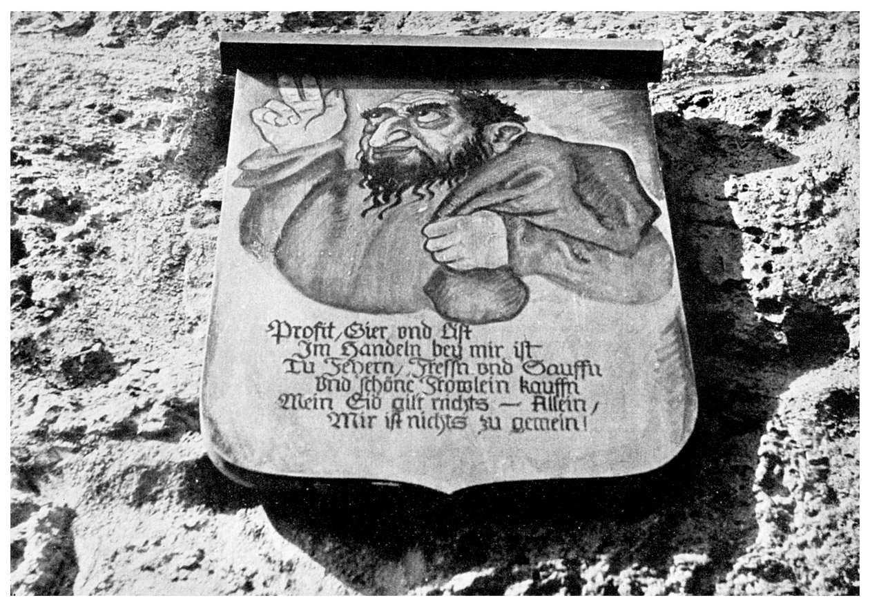 Antisemitism: medeltida inskription på stadsmuren, Rothenburg, Tyskland, 1956 av Unbekannt