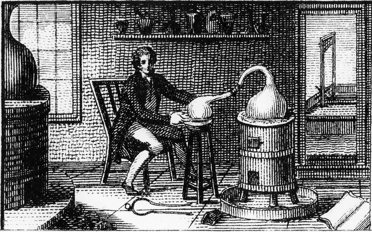 Antoine Laurent Lavoisier, fransk kemist från 1700-talet, i sitt laboratorium, 1814 av Unbekannt