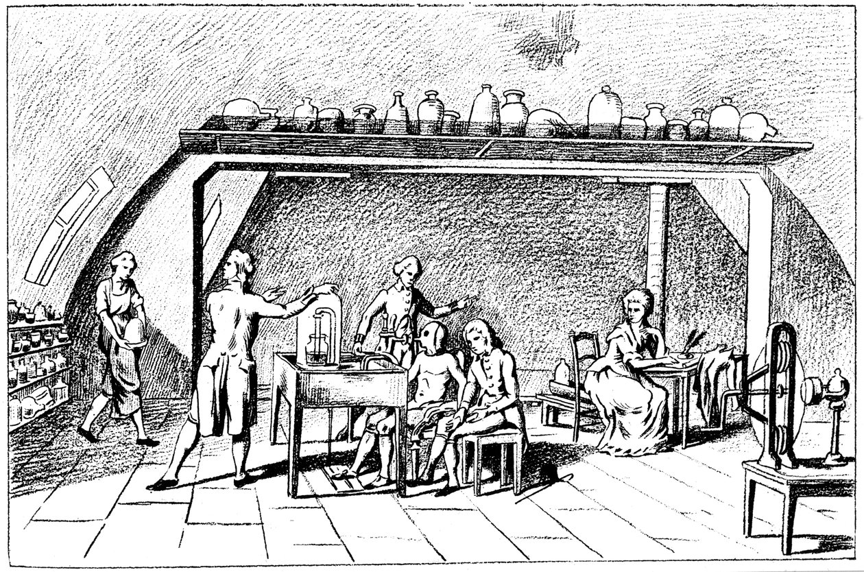 Antoine Laurent Lavoisier, fransk kemist från 1700-talet, undersöker andning av Unbekannt