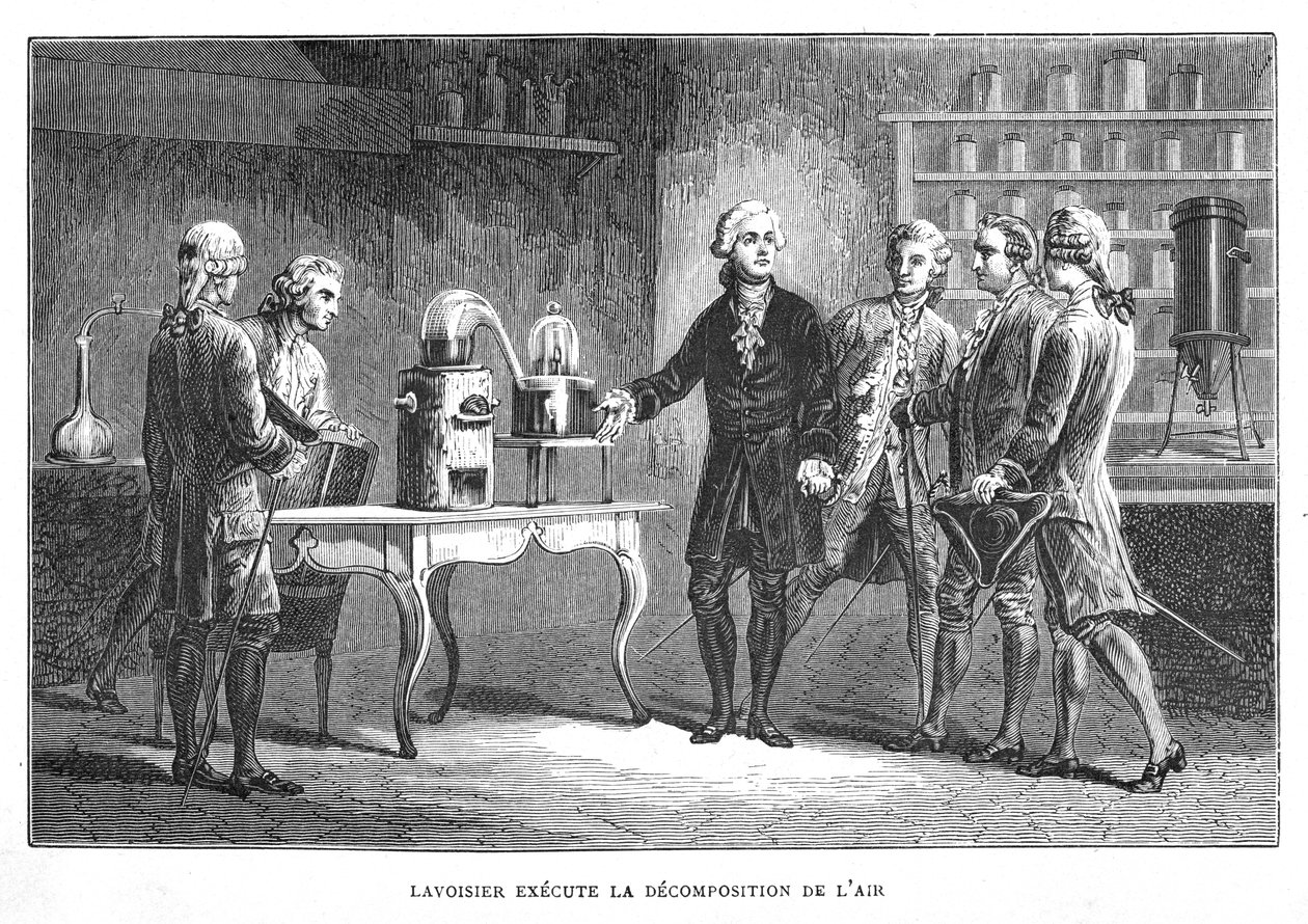 Antoine Laurent Lavoisier, fransk kemist, demonstrerar sin upptäckt av syre, 1776 1874 av Unbekannt