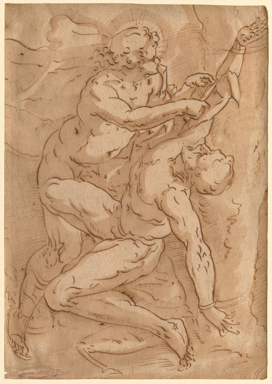 Apollo Flaying Marsyas recto Two Sketches of a Mother and Child verso, 1500-talet. av Unbekannt