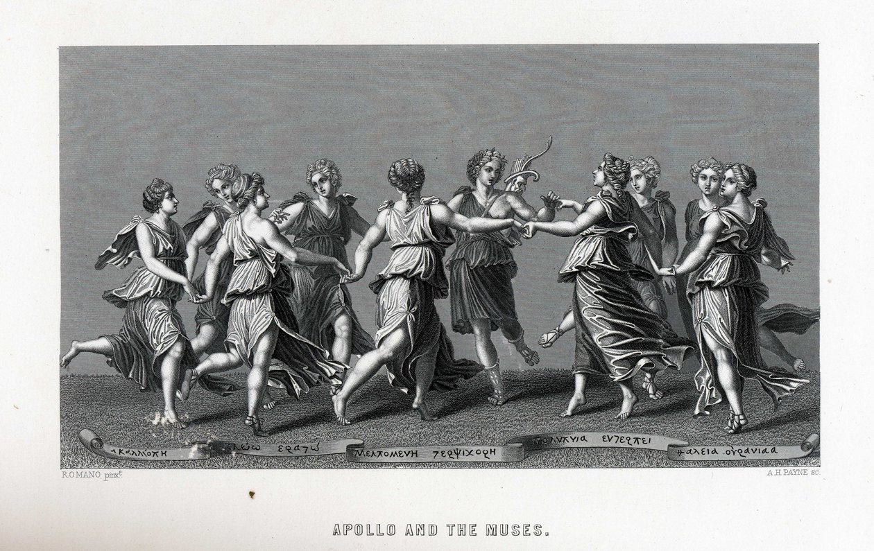 Apollo och muserna efter Giulio Romano, 1882 av Unbekannt