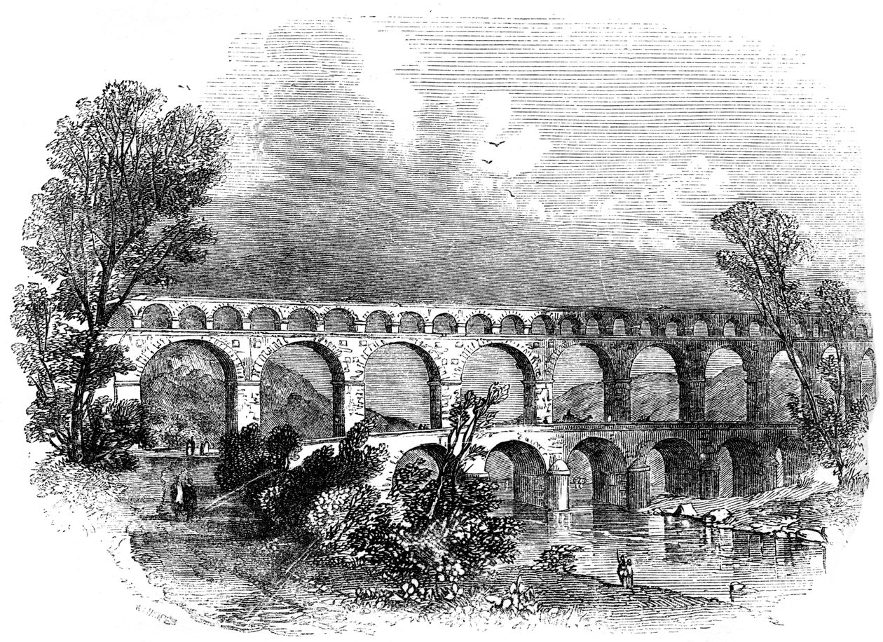 Akvedukten av Nimes vid Pont du Gard, Frankrike, 1886 av Unbekannt