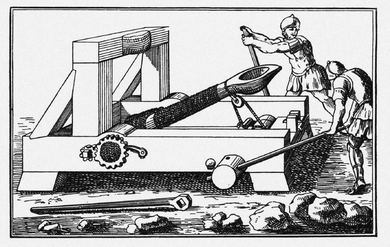 Arkimedes belägringskatapult. Från The Histories av Polybius, 1727 av Unbekannt