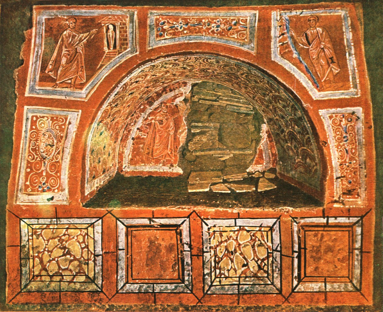 Arcosolium i Domitillas katakomb på Via Ardeatina, Rom, Italien, 1928. av Unbekannt