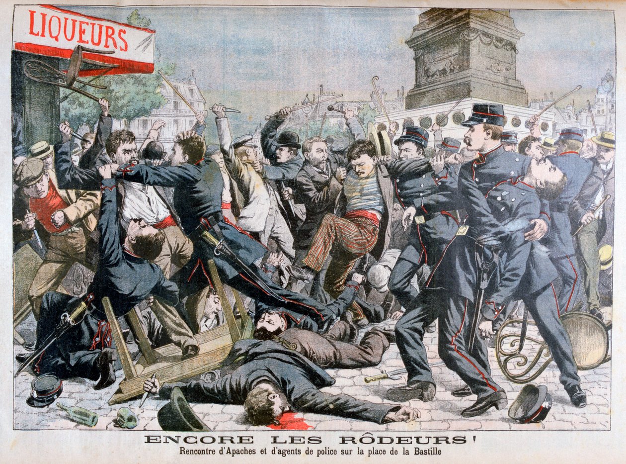 Beväpnade brottslingar slåss med polisen, Place de la Bastille, Paris, 1904 av Unbekannt