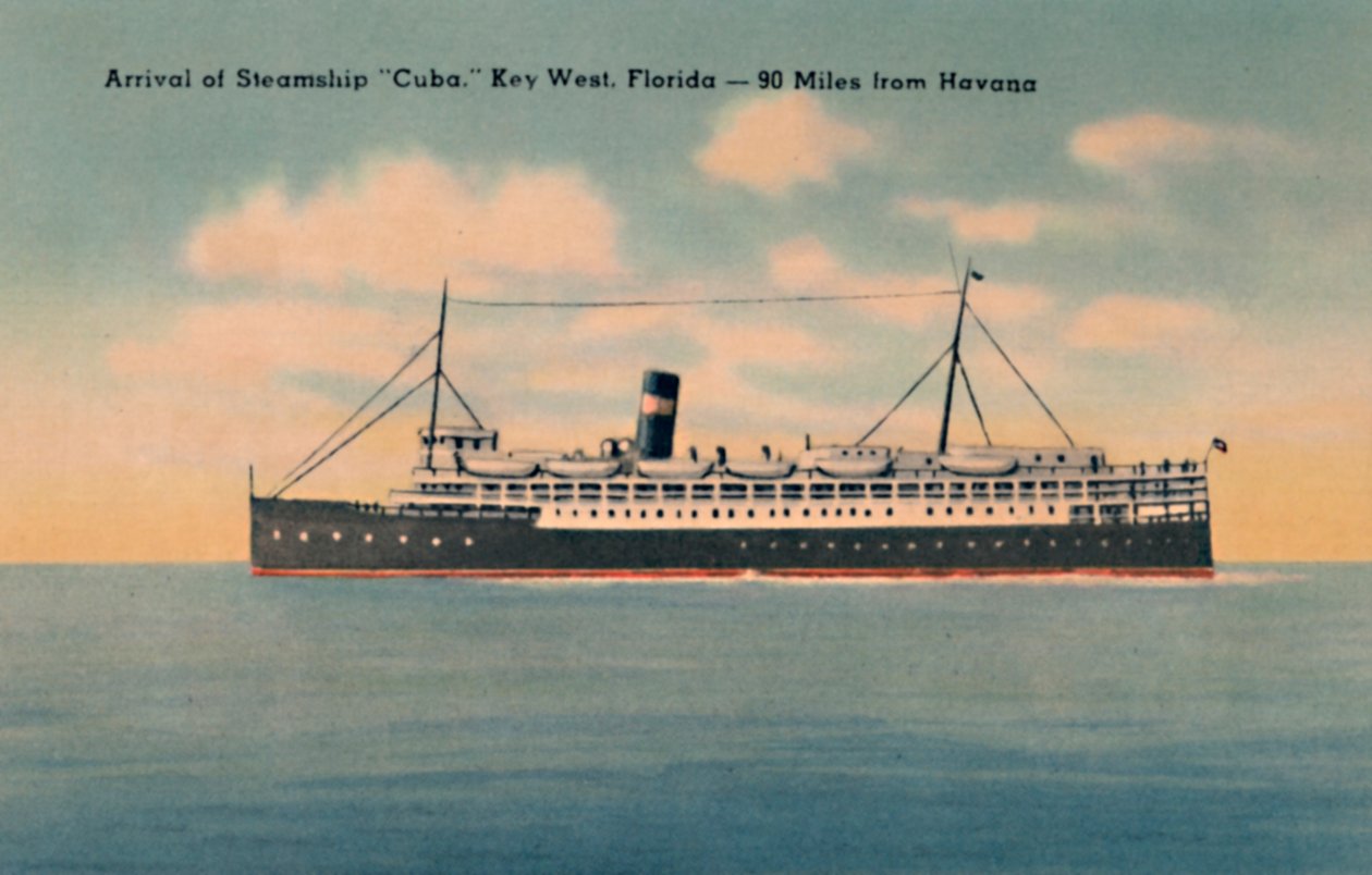 Ankomst av ångfartyget Kuba. Key West, Florida - 90 miles från Havanna, c1940-talet av Unbekannt