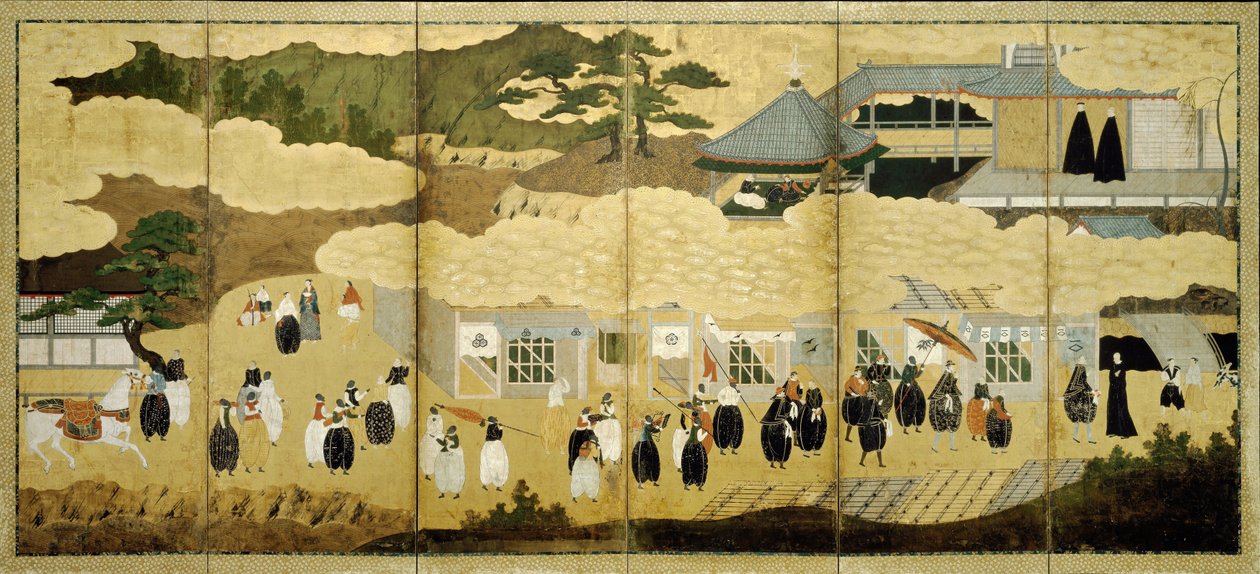 Ankomst av ett portugisiskt fartyg. Nanban-skärm, ca. 1600 av Unbekannt