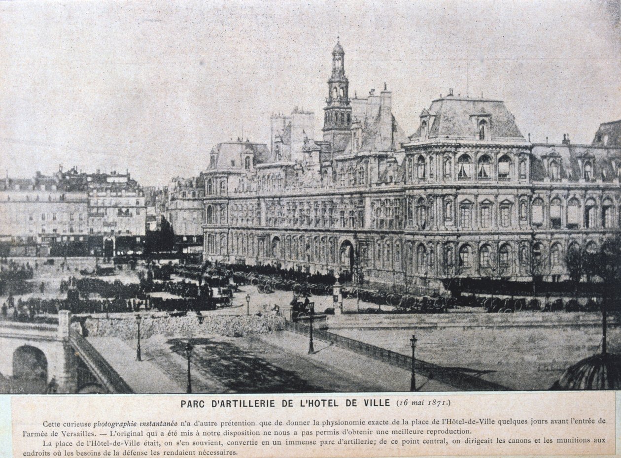 Artilleripjäser uppställda utanför Hotel de Ville, Paris, 16 maj 1871 av Unbekannt