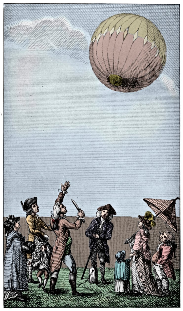 Ascension of a Montgolfier balloon, sent 1700-tal, 1910. av Unbekannt