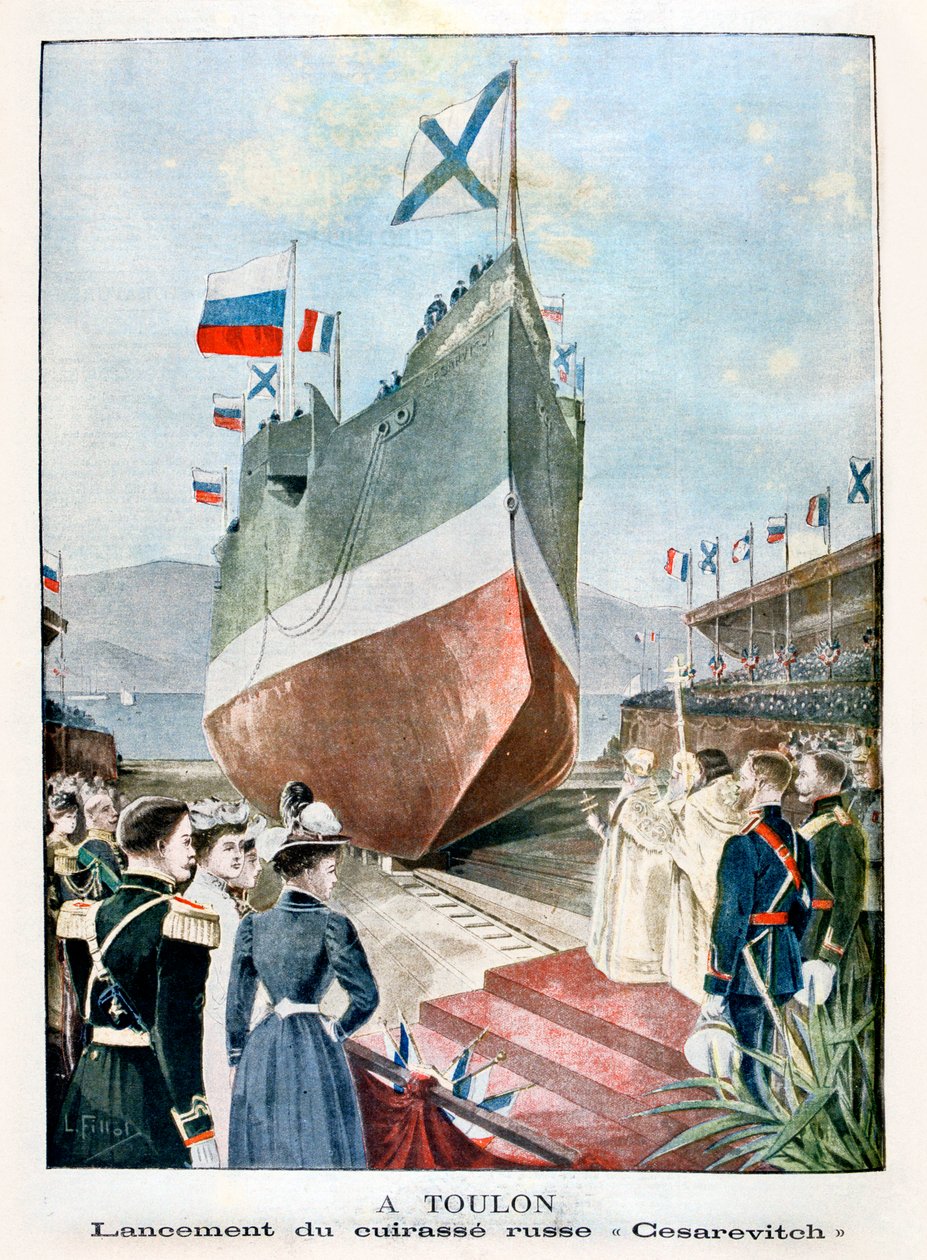 Vid Toulon, sjösättning av det ryska slagskeppet Cesarevitch, 1901 av Unbekannt