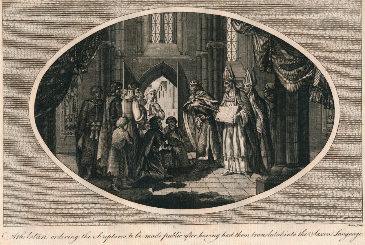Athelstan beordrade publicering av skrifterna översatta till anglosaxiska, 930-talet 1793 av Unbekannt