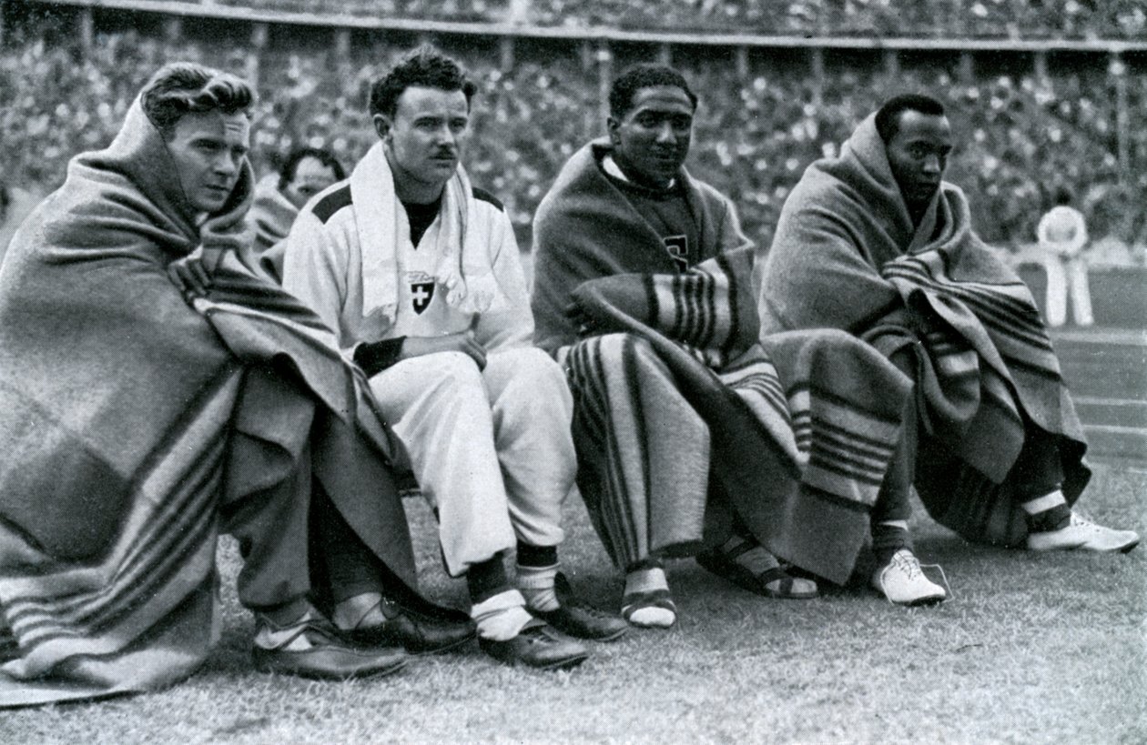 Atleterna Frank Wykoff, Paul Hanni, Ralph Metcalfe och Jesse Owens, Olympiska spelen i Berlin, 1936 av Unbekannt