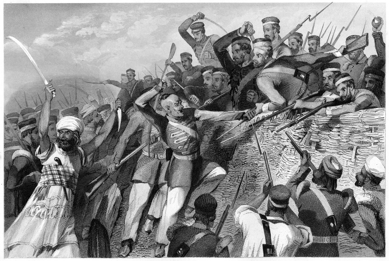 Attack av myterister på Redan-batteriet i Lucknow, 30 juli 1857, c1860 av Unbekannt