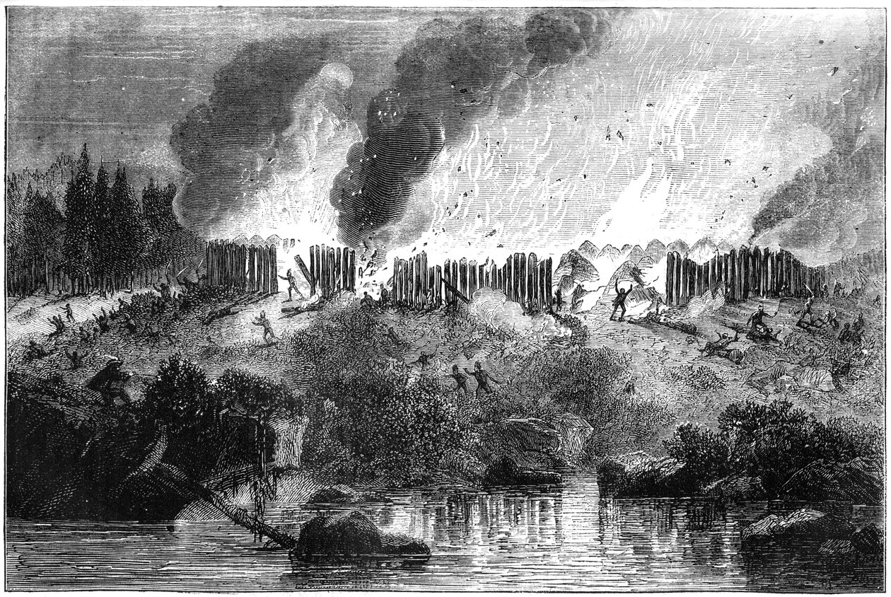 Attack på Pequot Fort, 1637 c1880 av Unbekannt