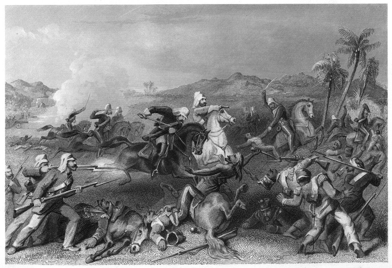 Attack mot Sealkote-myteristerna av general Nicholsons Irregular kavalleri, 1857, c1860 av Unbekannt