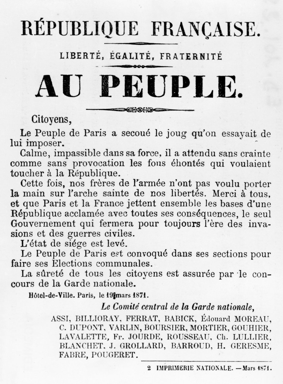 Au Peuple, från franska politiska affischer från Pariskommunen, maj 1871 av Unbekannt