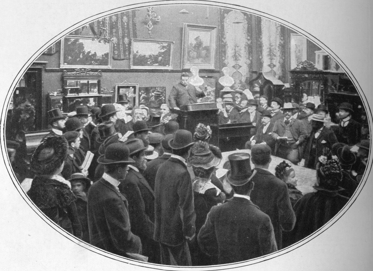 Auktion pågår hos Phillips auctioneers, London, c1901 1901 av Unbekannt