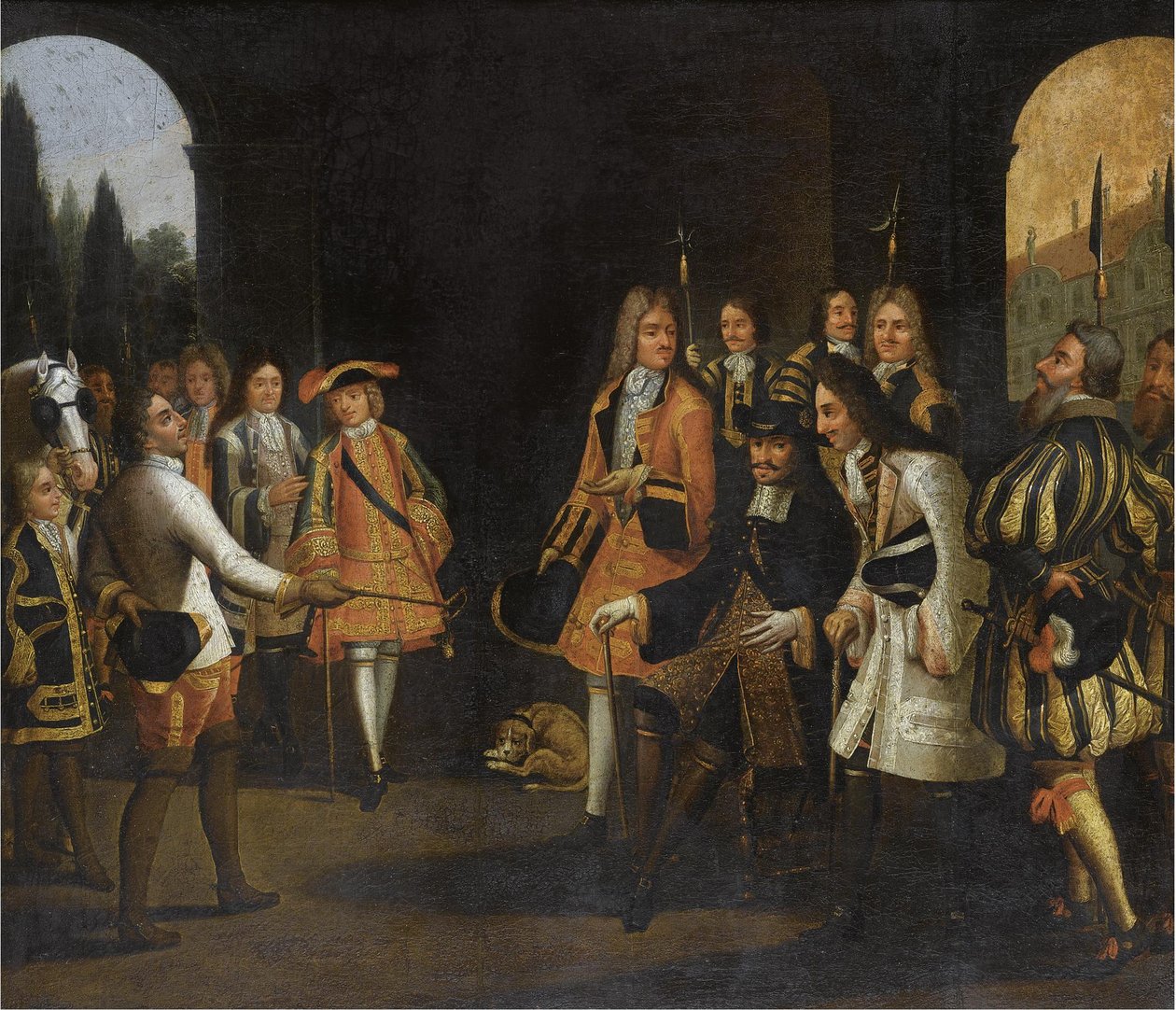 Ludvig XIV:s publik med tsar Peter den store i Versailles, 1717, första hälften av 1700-talet. av Unbekannt