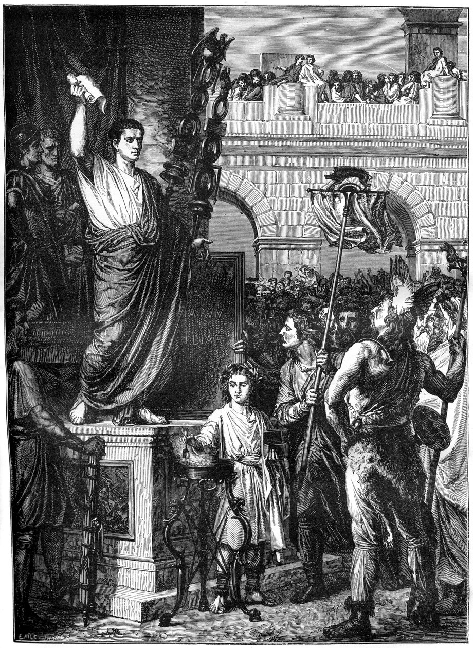 Augustus presenterar konstitutionen, Lyon, Frankrike, 10 f.Kr. 1882-1884 av Unbekannt