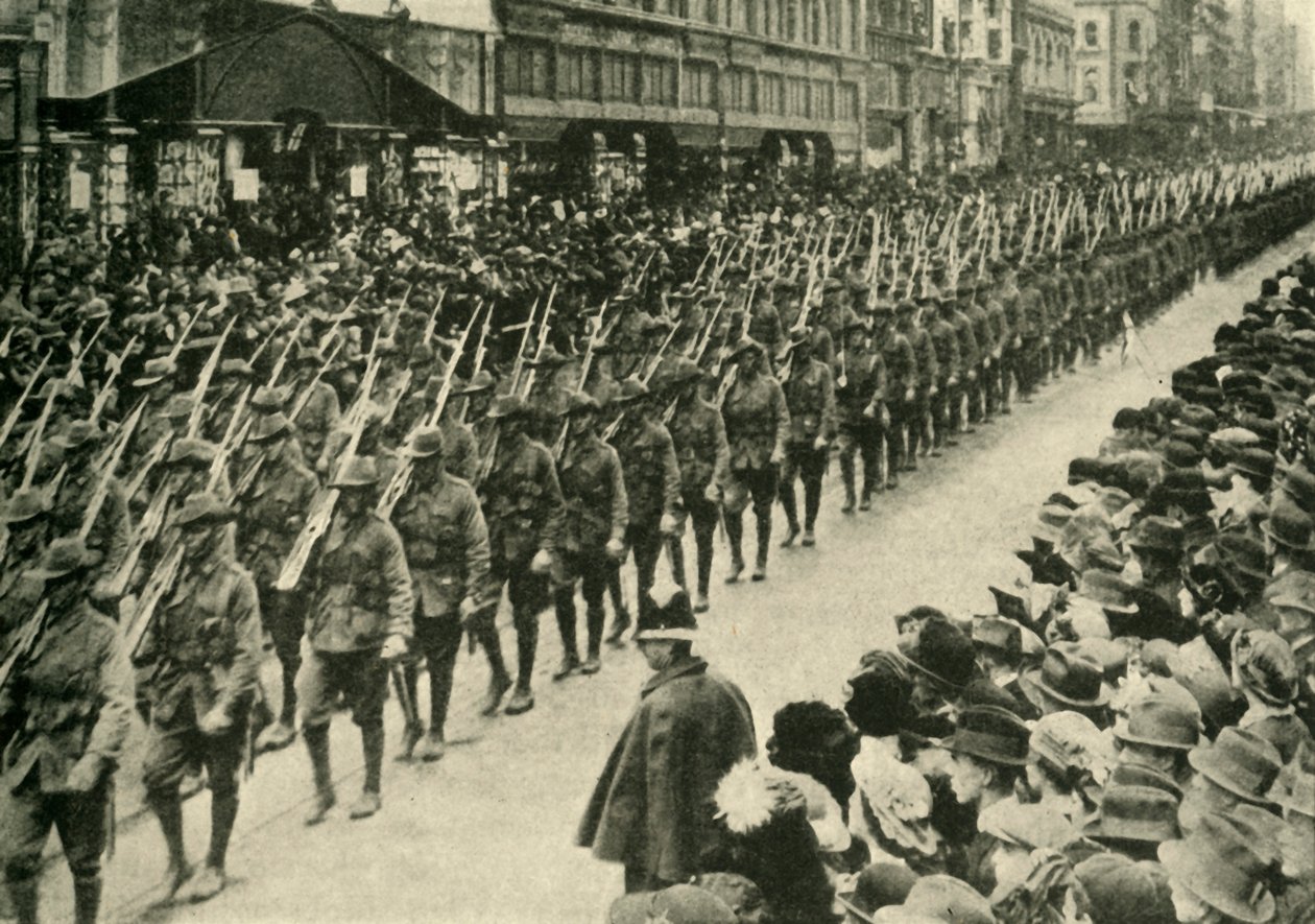 Australiska trupper, Melbourne, första världskriget, c1915, c1920. av Unbekannt