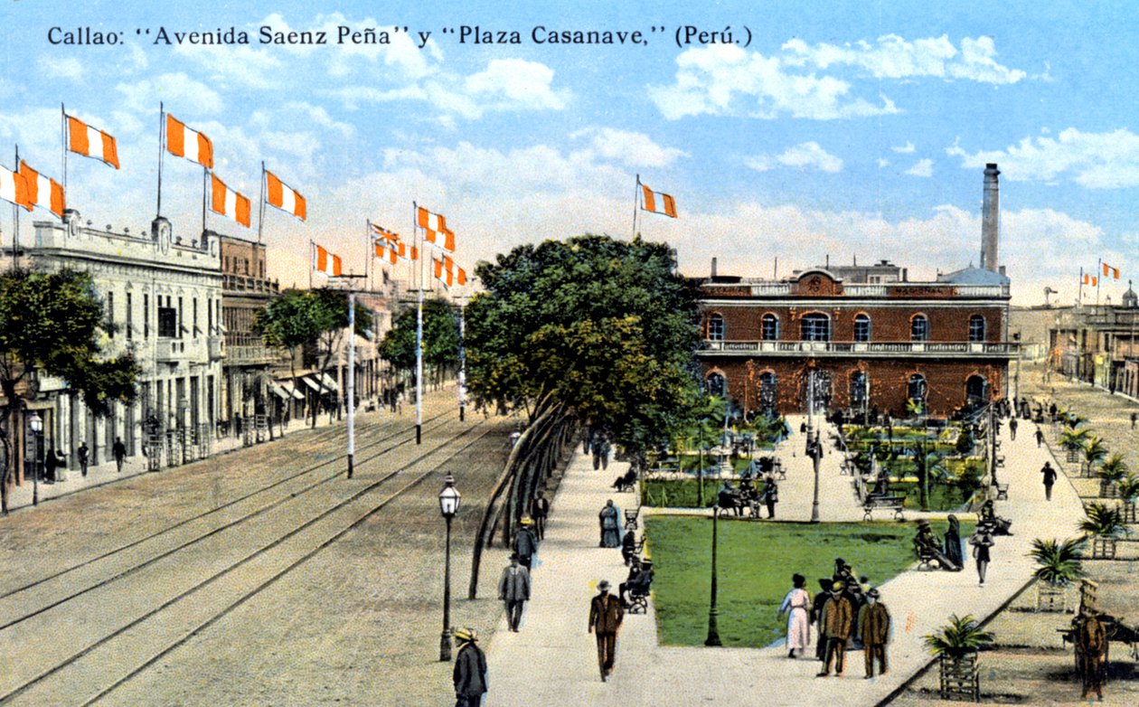 Avenida Saenz Pena och Plaza Casanave, Callao, Peru, c1900-talet av Unbekannt