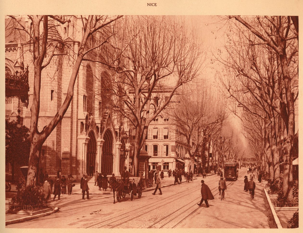 Avenue de la Victoire och Notre-Dame-kyrkan, Nice, 1930. av Unbekannt